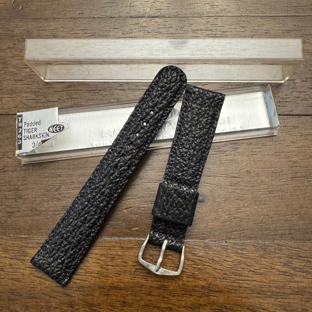 Champion Watch Strap Tiger Sharkskin Black 3/4 Padded Vintage NOS T8263